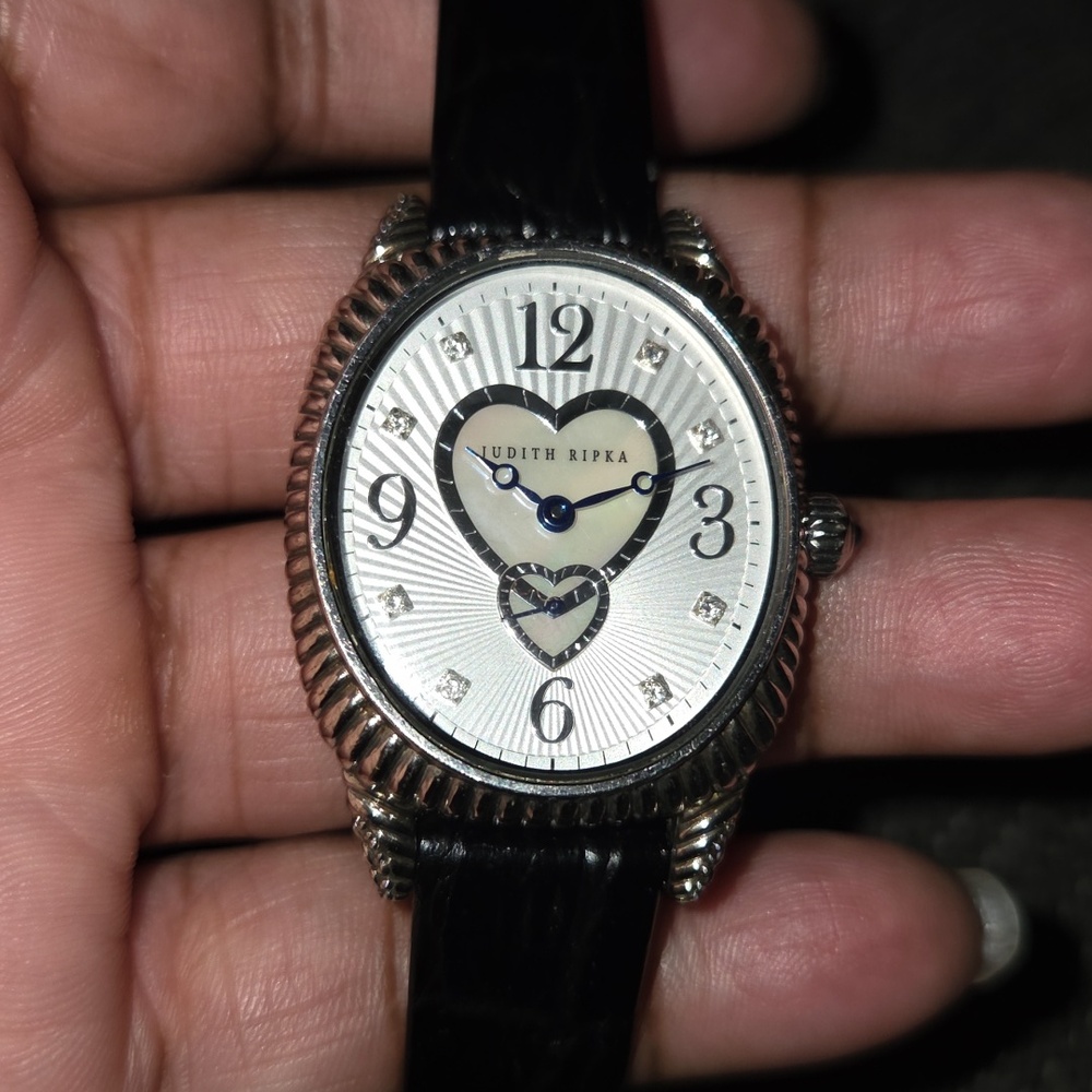 Judith Ripka Silver Watch with Black Strap